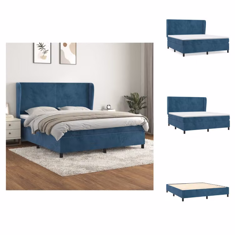 vidaXL Letto a molle con materasso blu scuro 160x200 cm in velluto - Letti e strutture letto