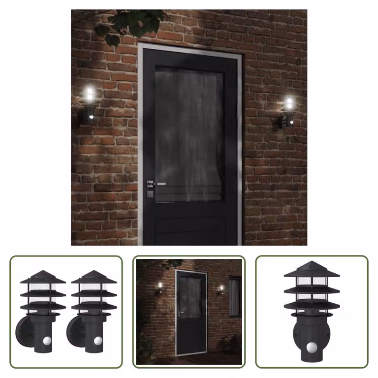 The Living Store Applique da esterno con rilevatore di movimento 2 pz. nero acciaio inox