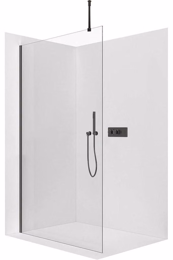 CERANO - Box doccia Walk-in Onyx Top Round L/P - 10 mm - montante rotondo - nero opaco, vetro trasparente - 160x200 cm