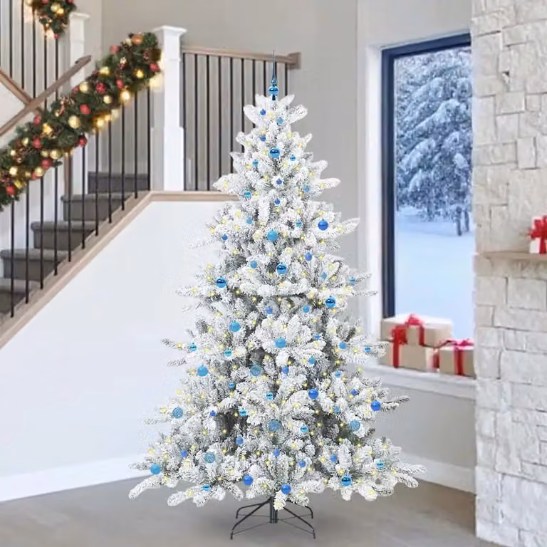 Albero di Natale Artificiale Moderno vidaXL Bianco con Luci LED Warm White e Rami in PVC e Metallo, Altezza: 240 cm