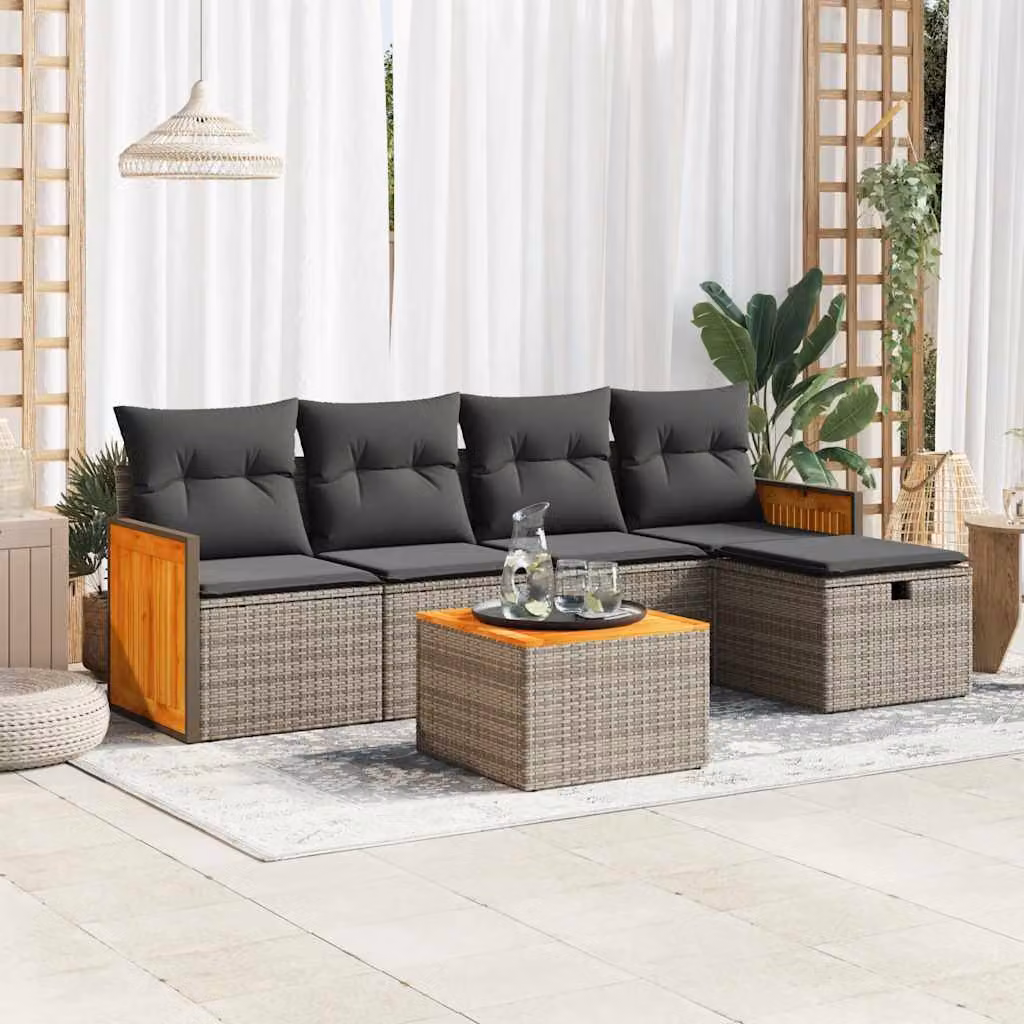 Set Divano da Giardino vidaXL a Forma di L in Polyrattan Grigio con 6 Pezzi e Cuscini