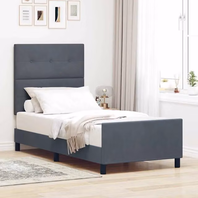 Letto a molle moderno vidaXL con testiera in velluto grigio, L/P/H: 100 x 200 x 103 cm