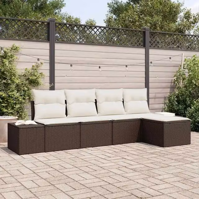 Set Divano da Giardino 5 pz Marrone e Crema polyrattan 3355687