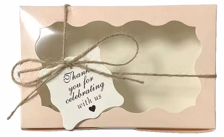 Scatole per dolciumi, personalizzabili, materiale ecologico, rosa con etichetta, 18x11x4 cm, 20 pezzi
