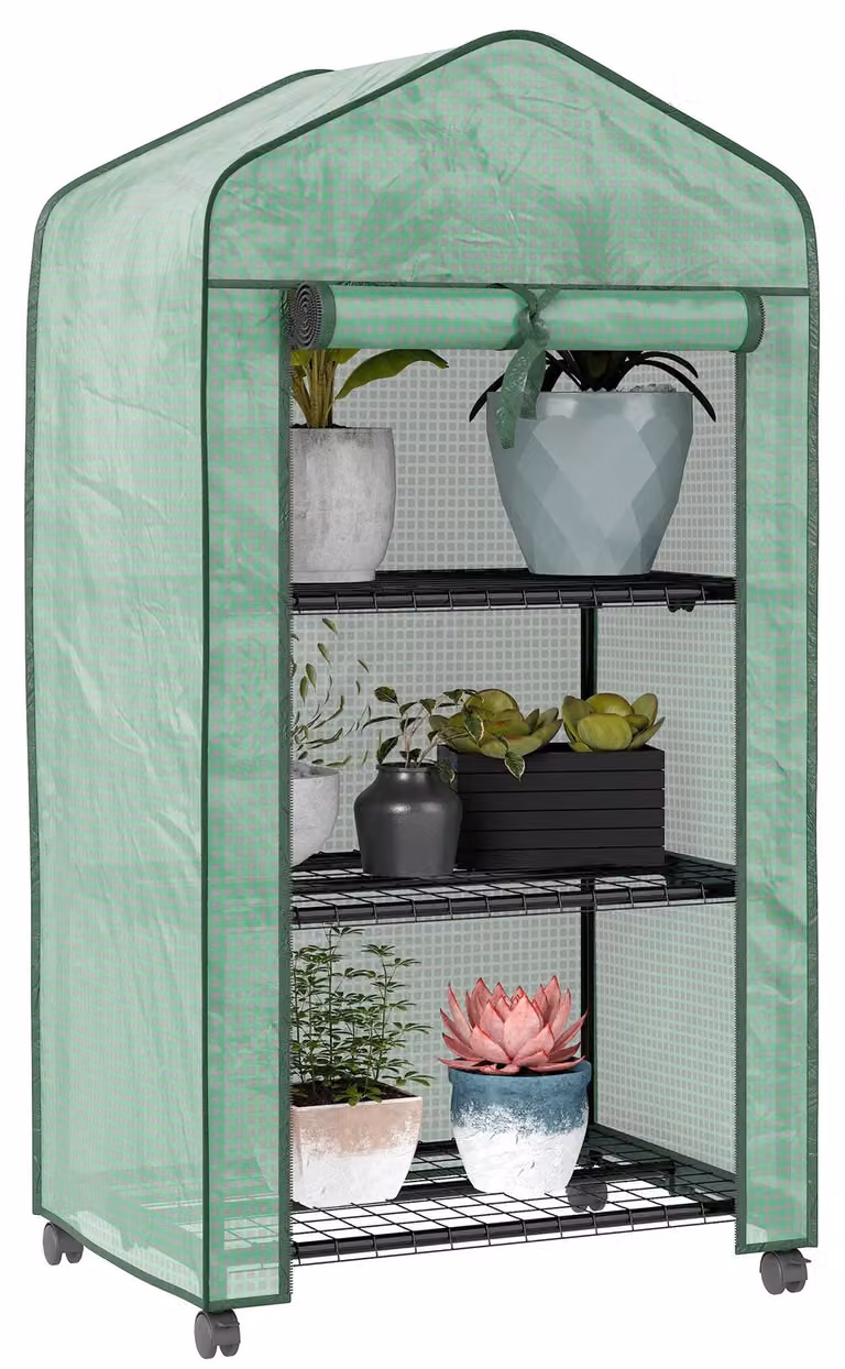Mini serra, design a 3 piani, porta scorrevole, colore verde militare