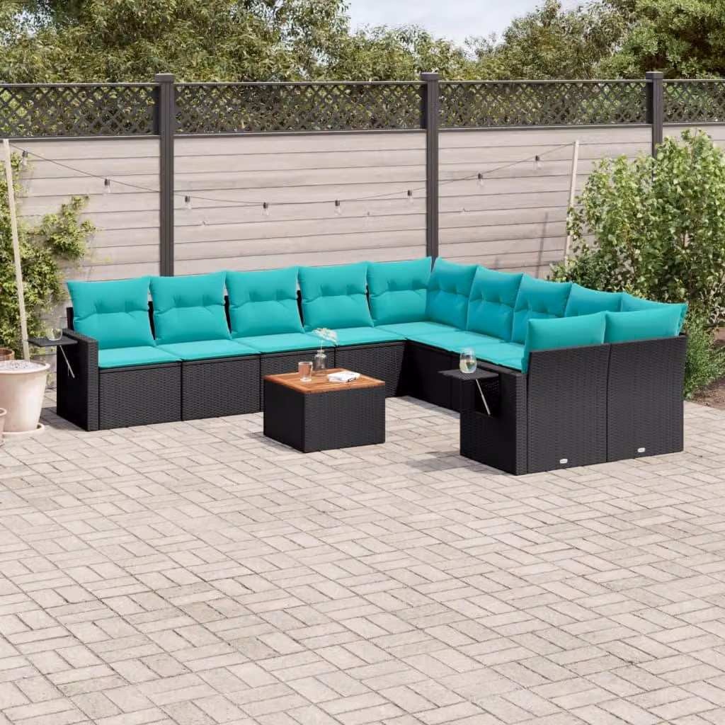 Maison Exclusive - Set divano da giardino 11 pezzi con cuscini, polyrattan nero