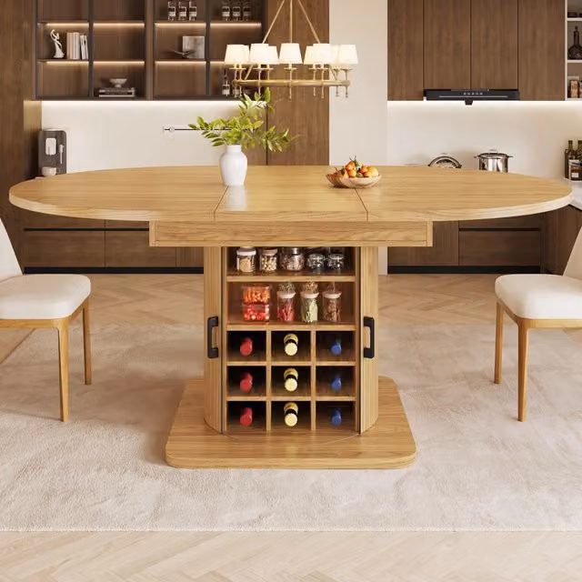Tavolo allungabile moderno WISHDOR con piano in MDF e struttura in metallo, colore beige e marrone, L/P/H: 118 x 76 x 75 cm
