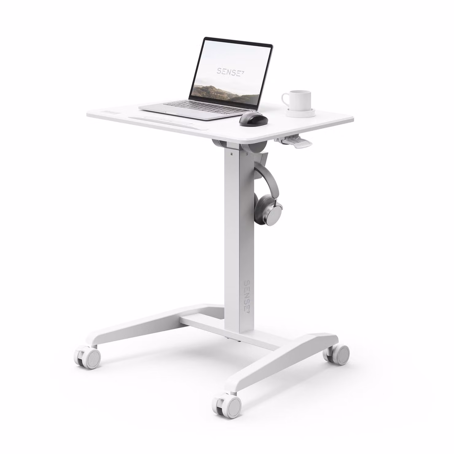SENSE7 Scrivania su rotelle Scrivania mobile Piano inclinabile Altezza regolabile Ampio piano di lavoro Moderno e minimalista 70 x 52 cm bianco
