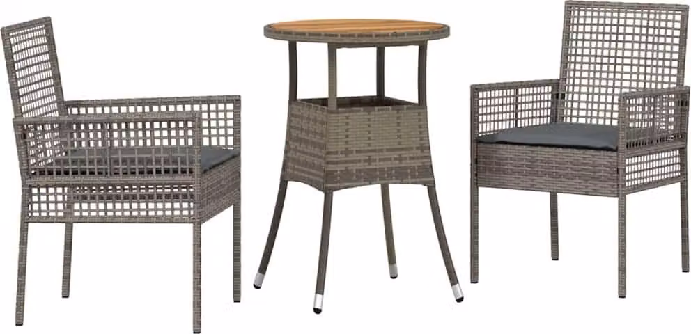 Set da Pranzo per Giardino 3 pcs Grigio polyrattan