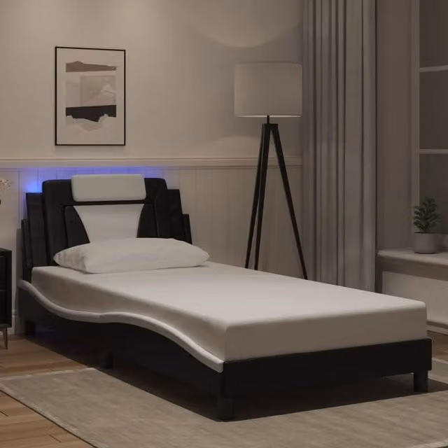 Letto con illuminazione LED e porta di ricarica USB vidaXL, Bianco e Nero, L 100 x P 200 cm – 1
