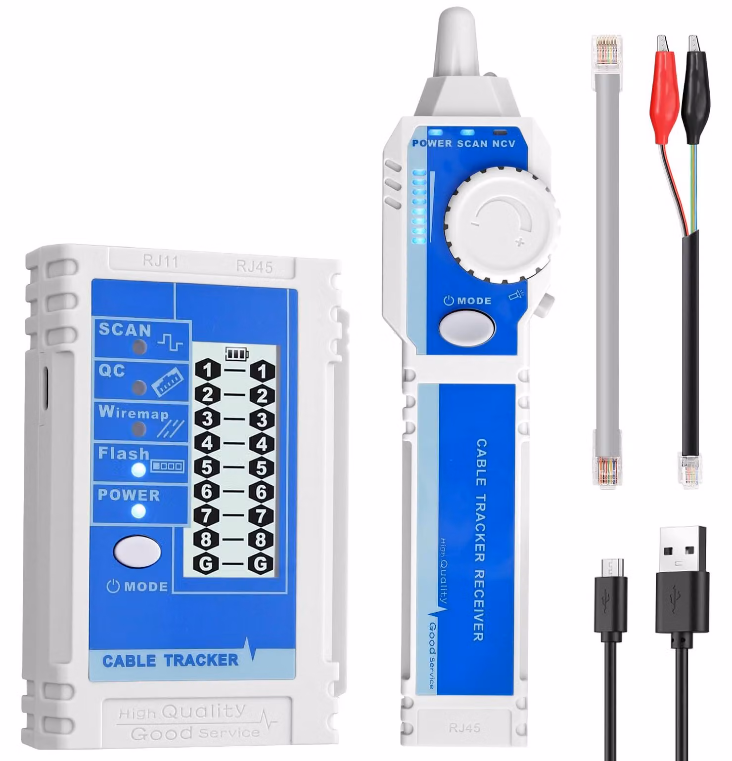 Tester per cavi di rete con display LCD, rilevamento della tensione (NCV), compatibile con cavi CAT5–CAT8, localizzatore di cavi