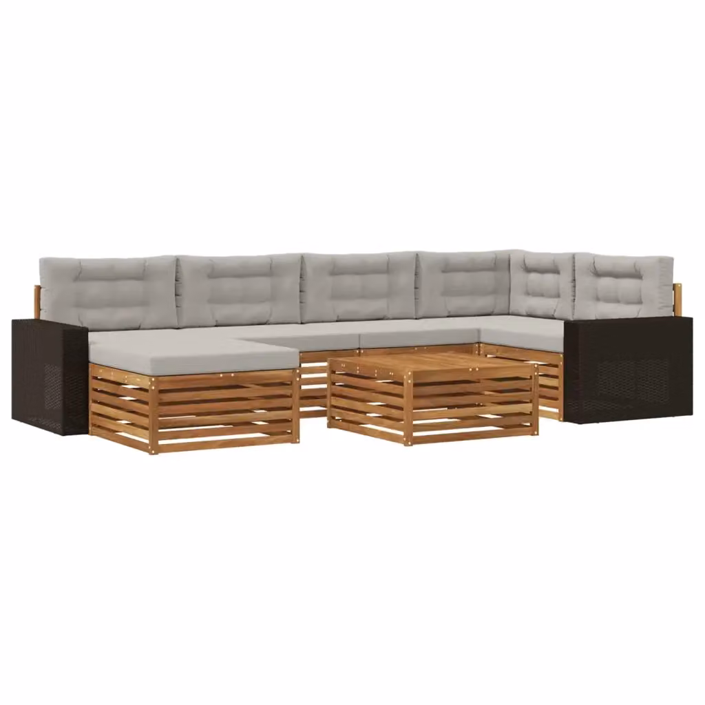 Set di divani da esterno moderno vidaXL in legno di acacia, 7 pezzi, Naturale e Grigio – 2