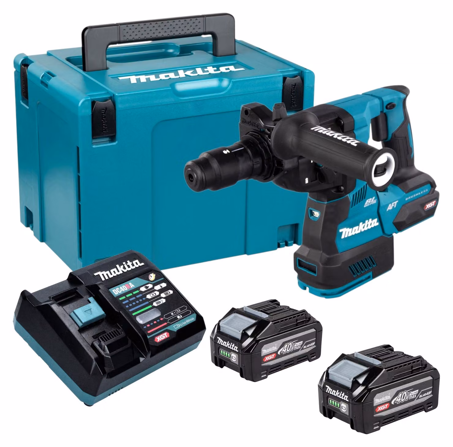 Martello perforatore a batteria Makita HR 002 GU201 40 V max. 2,9 J SDS plus Brushless + 2 batterie da 4,0 Ah + caricabatterie + Makpac