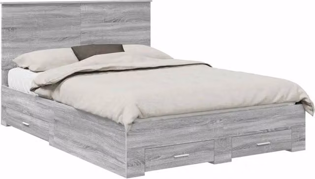 Letto matrimoniale | Letto per adulti | Struttura del letto con testiera Grigio Sonoma 140 x 190 cm