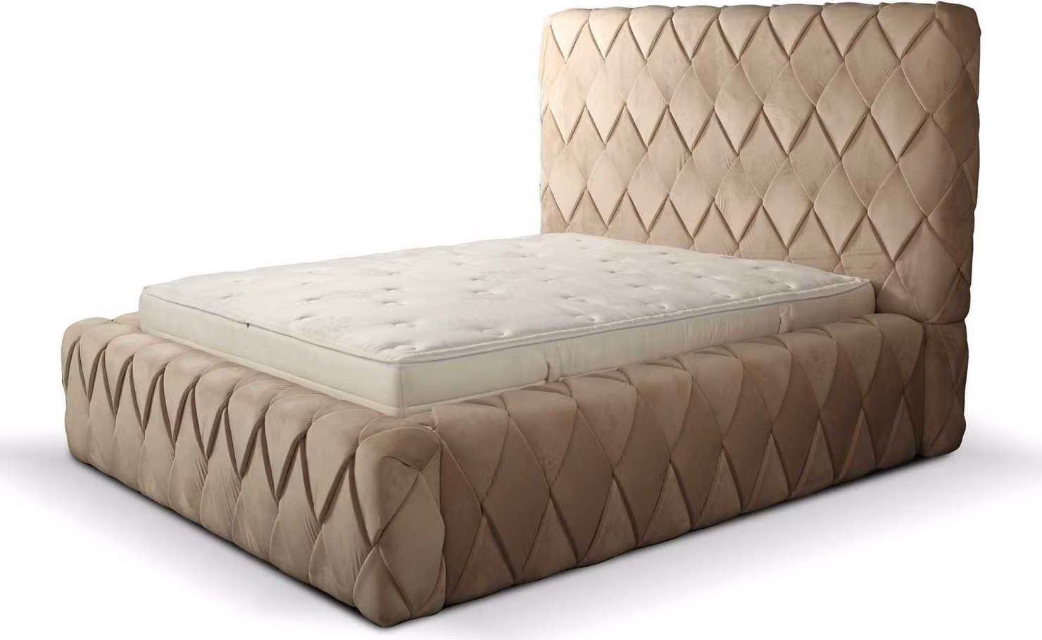 Luxus Bettrahmen 180x200 cm Farbe beige Kopfteil Betten Schlafzimmer Möbel