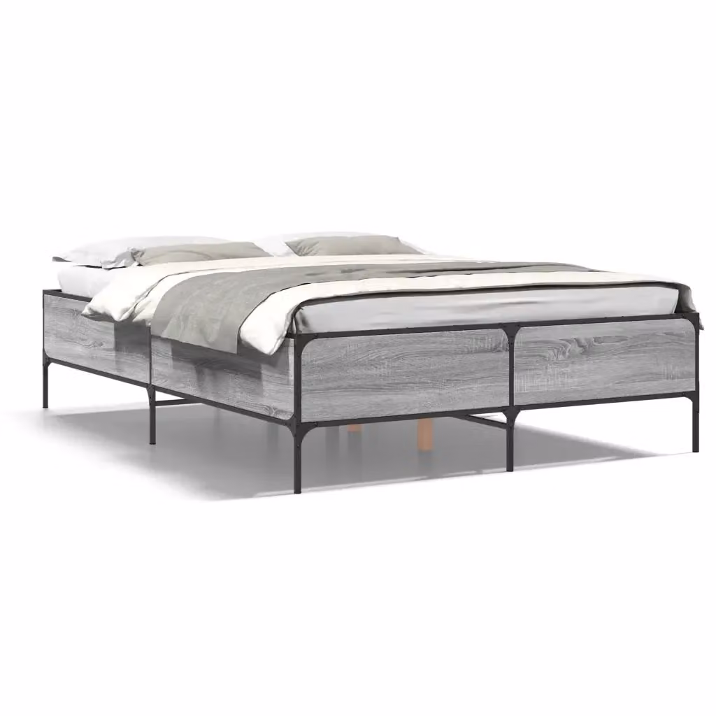 Letto Giroletto Sonoma Grigio vidaXL in Legno e Metallo L: 140 cm, P: 190 cm – 2