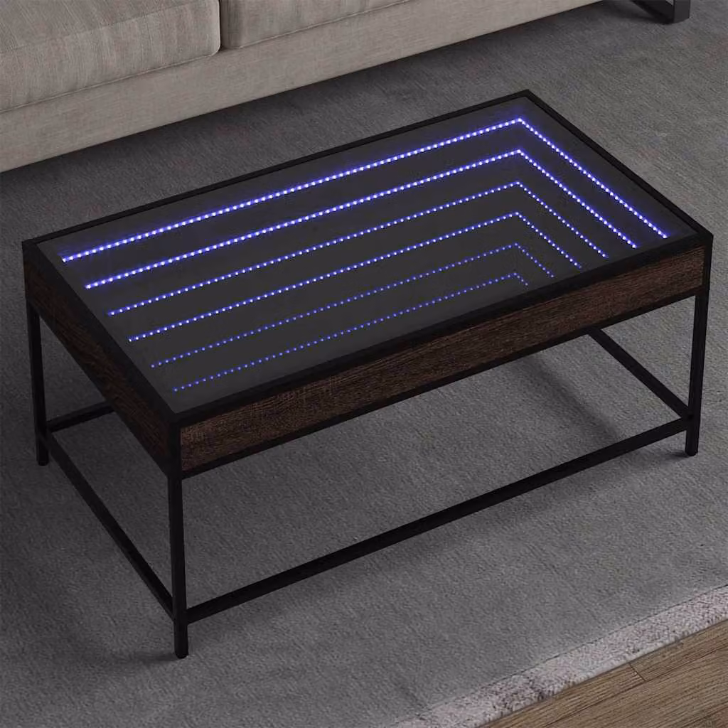 vidaXL Tavolino da Salotto Infinity con LED in Rovere Marrone e Vetro L 90 cm x P 50 cm x H 41 cm
