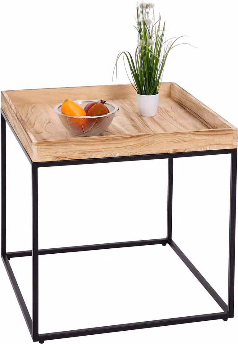 Tavolino HWC-K71, tavolino da caffè, legno di paulownia, metallo 60x60x60cm ~ colore naturale