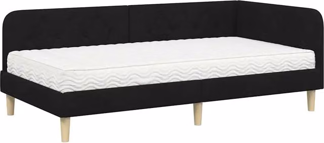 Letto singolo | Letto per adulti | Cornice del letto ad angolo Nero 100 x 200 cm Tessuto