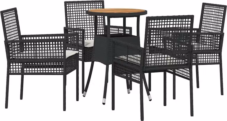 Set da Pranzo per Giardino 5 pcs Nero polyrattan
