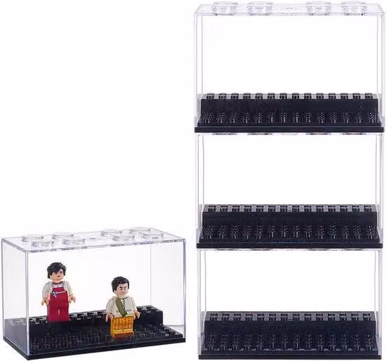 Piccola scatola espositiva in plastica impilabile 60x120x78 mm, nera trasparente