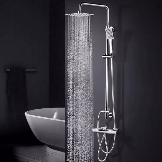 Kit Completo per Doccia con Termostato e Doccia a 20 cm - Sistema di Doccia con Doccia Manuale e Doccia a Getto in Acciaio Inox