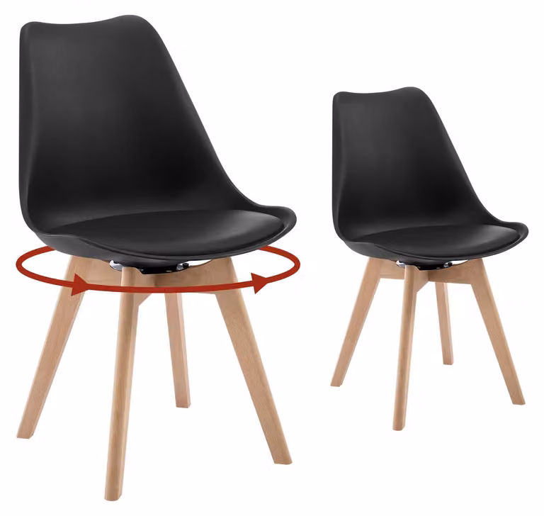 Sedie da pranzo - Set di 2 sedie - Rotazione a 360° - Imbottite - Struttura in legno massello - 58,5 x 48 x 83 cm - Nero