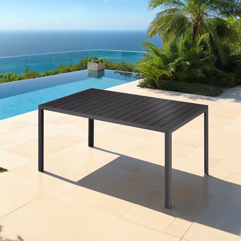 Tavolo da giardino moderno tectake in alluminio nero opaco con piedi regolabili L: 150 cm, P: 90 cm, H: 74,5 cm