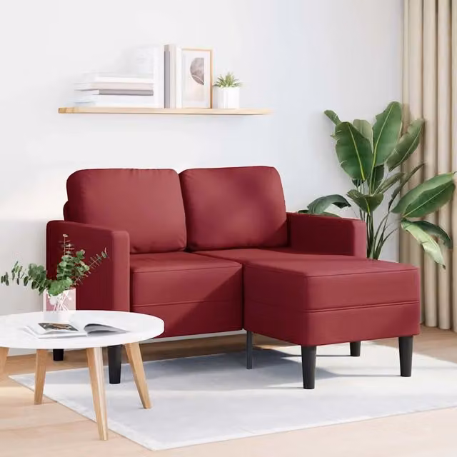Divano 2 Posti con Chaise a L-Sofa 2 Posti con Chaise Rosso Vino 125 cm in Similpelle