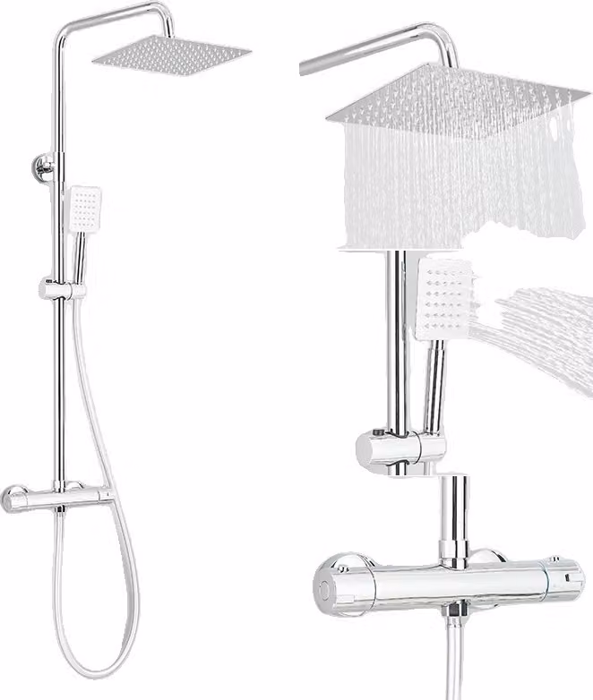 Miscelatore per doccia cromato, design a doppia maniglia, controllo termostatico automatico, cromo