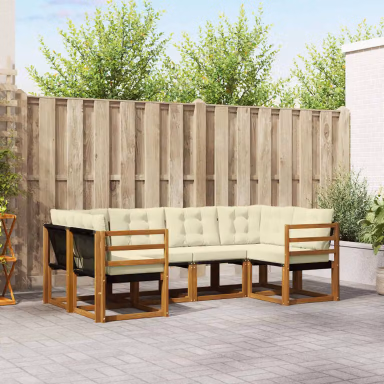 Set di divani da esterno vidaXL 6 pz in legno di acacia con sedute in textilene beige e marrone per giardino e terrazza