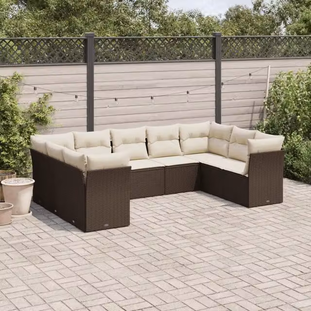 Set Divani da Giardino 9pz con Cuscini Marrone in Polyrattan 3249972