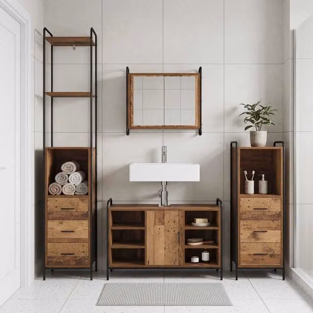 Set di Armadi da Bagno 4 pz Legno antico 40 x 36 x 200,5 cm 3444685