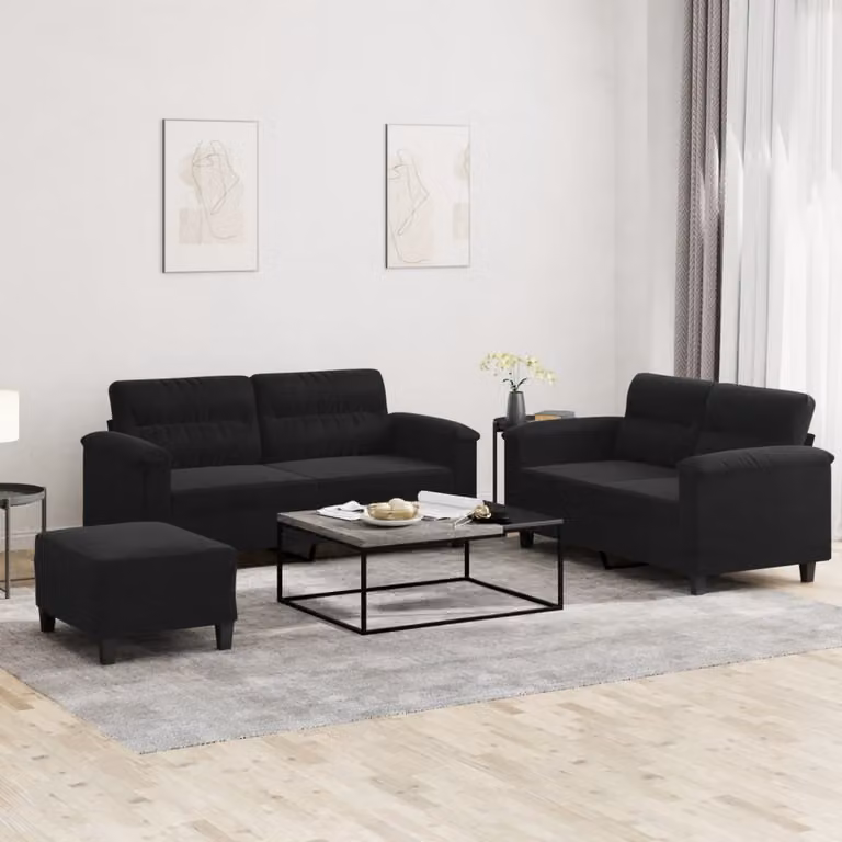 Maison Exclusive - Set divano a 3 pezzi con cuscini, tessuto in microfibra nero