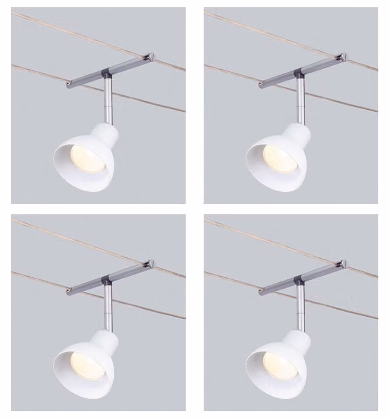 Set da 4 faretti alogeni a filo Paulmann, 35 W, cromati, vetro bianco satinato, attacco GU5,3, luce bianca calda