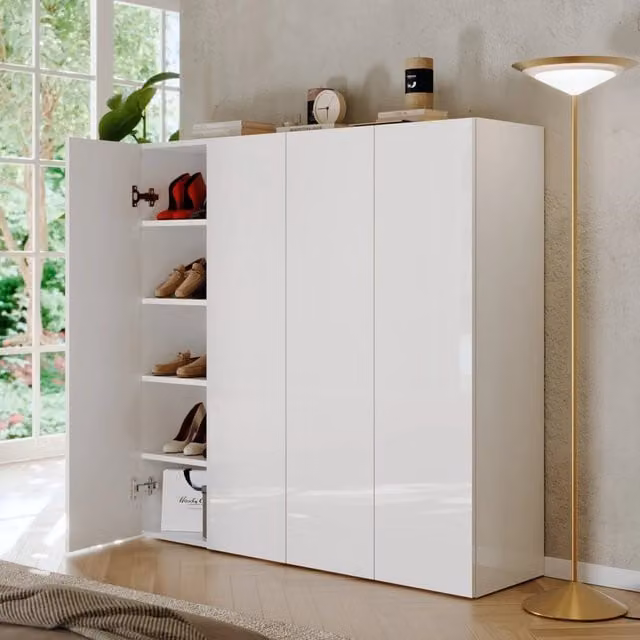 Mobile Portascarpe Cono, Scarpiera 8 Ripiani, 126x35x116h cm Bianco Lucido