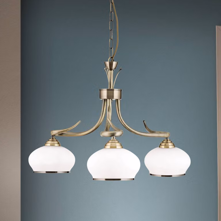 ORION Lampada a sospensione ELVIRA, dimmerabile, Bronzo / Ottone antico, Soggiorno / Sala da pranzo, Vetro, Antico, Lampada a sospensione