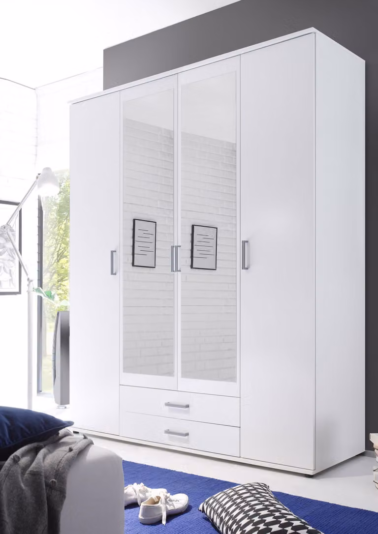 Armadio Karl a 4 ante con specchio 159 cm Bianco