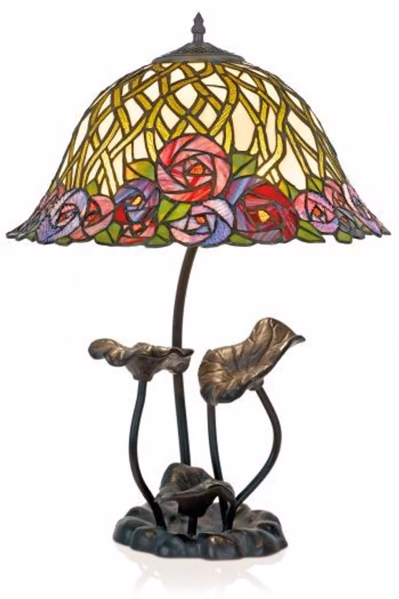 Lampada da tavolo "Casa Padrino" in stile Tiffany, con motivo floreale a mosaico, realizzata in vetro e metallo. Diametro: 40 cm