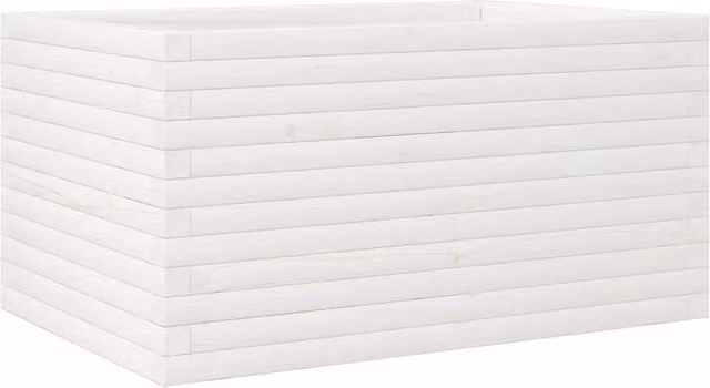 Fioriera a cassetta in legno massello di pino bianca per giardino ornamentale o orto, L: 90 cm, P: 60 cm, H: 45,5 cm