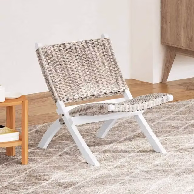 Sedia Relax bianca in rattan Kubu naturale e mogano massello vidaXL – 1
