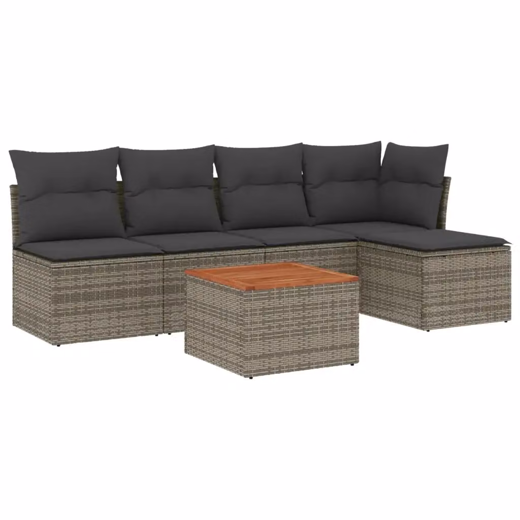 vidaXL Set Divano da Giardino 6 pz a L in Polyrattan Grigio con Cuscini e Tavolino – 2
