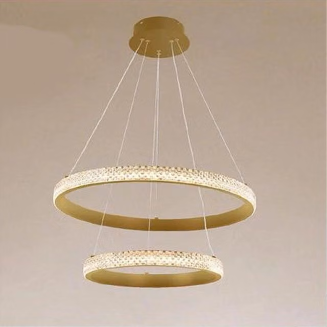 Trade Shop - Lampadario A Sospensione Led 60w 2 Cerchi Anelli Cristallo Telecomando Oro 31975 -