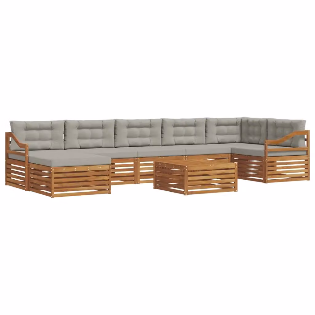 Set di divani da esterno a L vidaXL in legno di acacia con 8 pezzi, colore grigio – 2