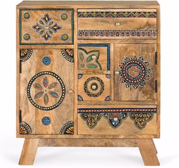 Cassettiera realizzata a mano in legno di mango