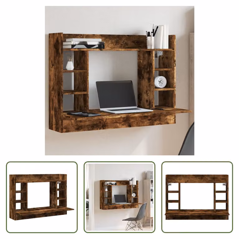 The Living Store scrivania da parete in rovere fumé 105x48x75 cm materiale legno