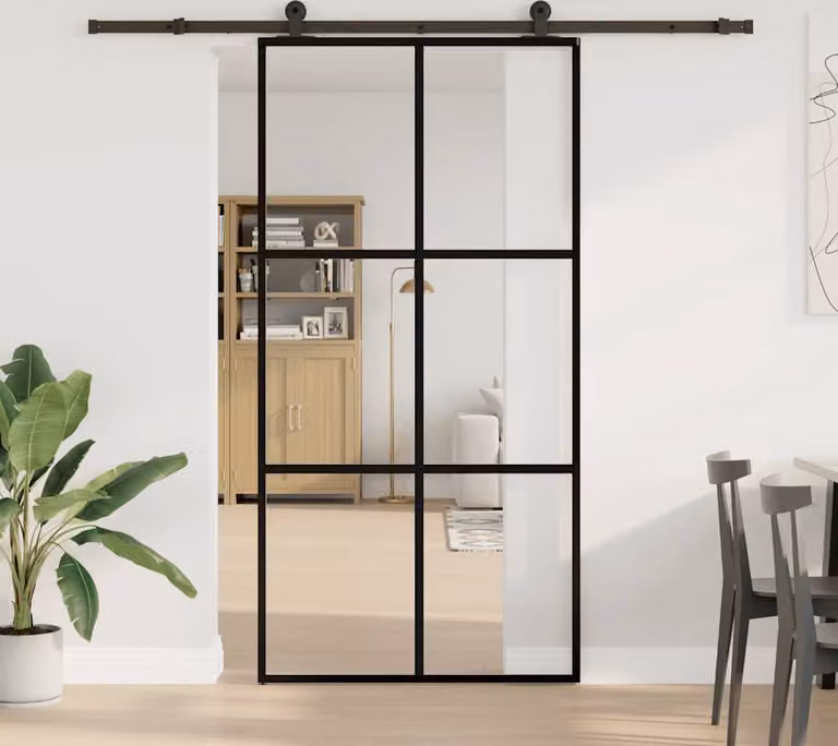 Porta Scorrevole con Ferramenta 102x205 cm Vetro ESG Alluminio