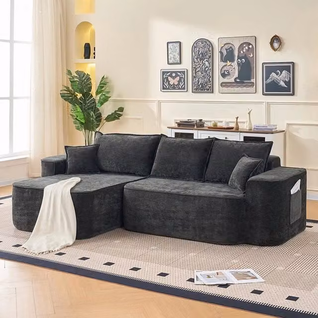 Divano angolare modulare - Xylo - 264 cm - Nero - Seduta profonda XXL senza montaggio