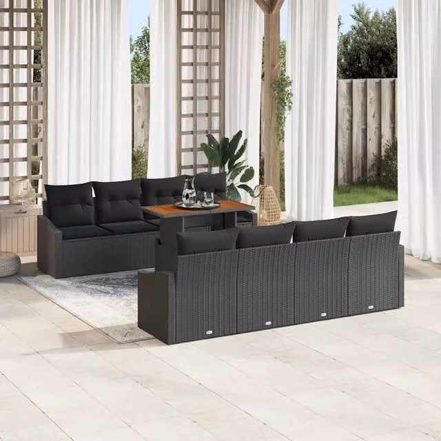 Set Divano da Giardino 9 pz Nero Poly Rattan 3358550