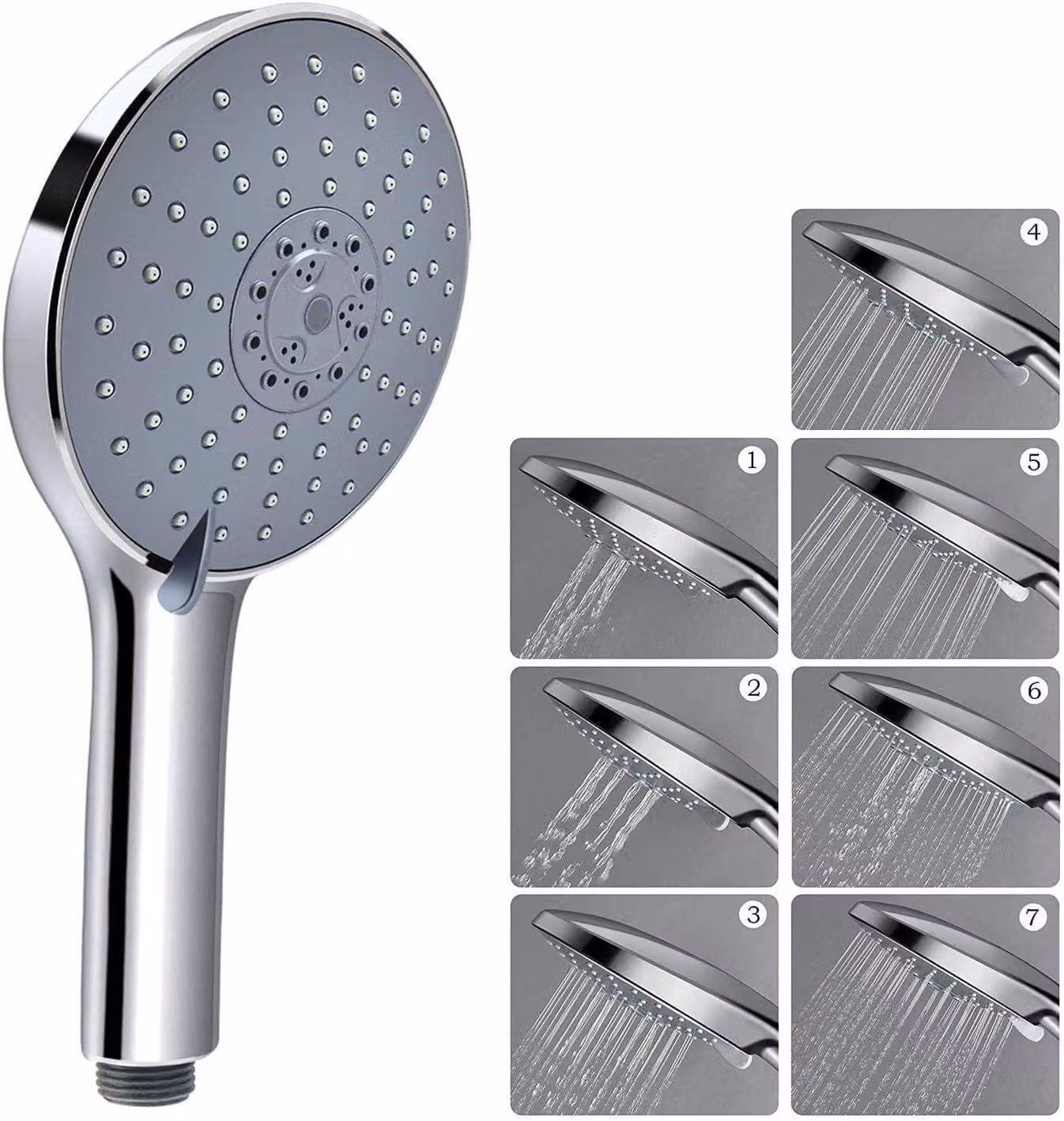 Doccetta da 152 mm, con 7 diverse tipologie di getto, cromata, per l'utilizzo in doccia